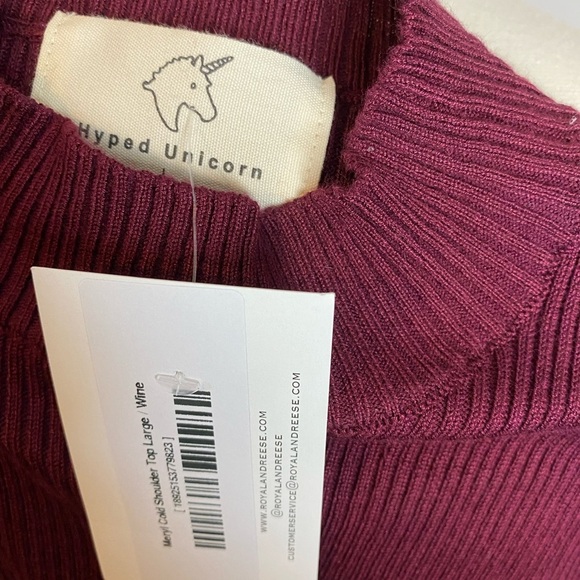 Boutique Knit Top Sweater Cold Shoulder Cut-Out Ribbed Fitted Maroon Burgundy LG - Picture 6 of 9